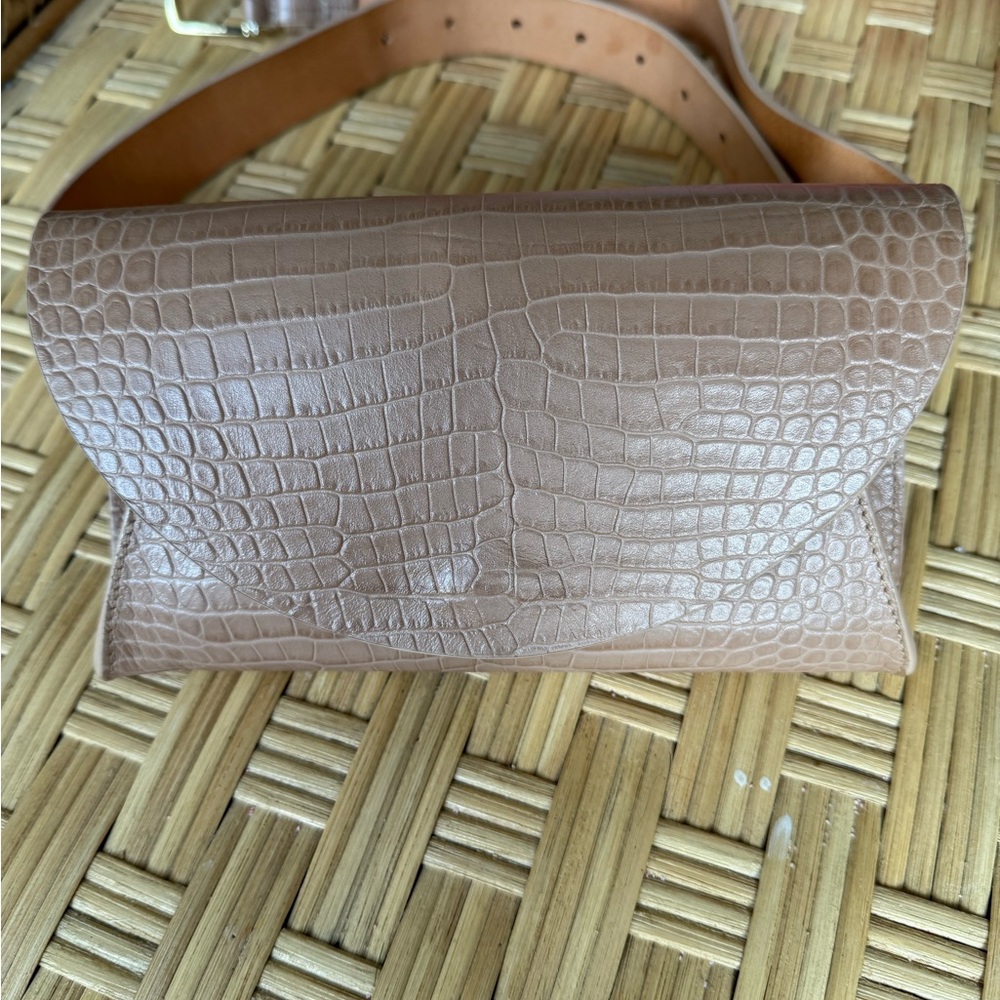AGL Beige ‘Croc’ Leather Envelope Style Belt Bag